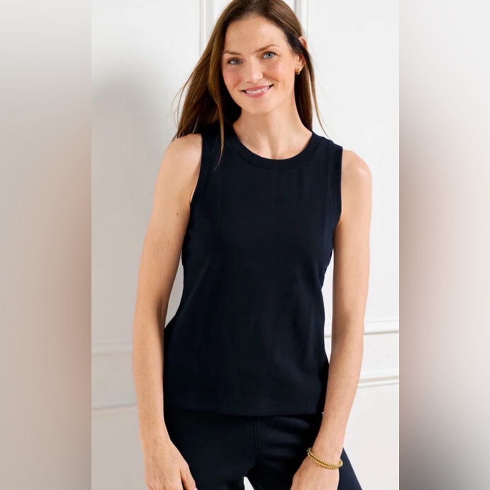 Talbots Black Cotton Modal Sleeveless Shell Knit Sweater Tank Top Large